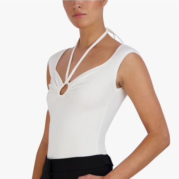 BCBGMAXAZRIA Women's Short Sleeve Keyhole Fitted Bodycon Bodysuit NWT - Picture 2 of 5